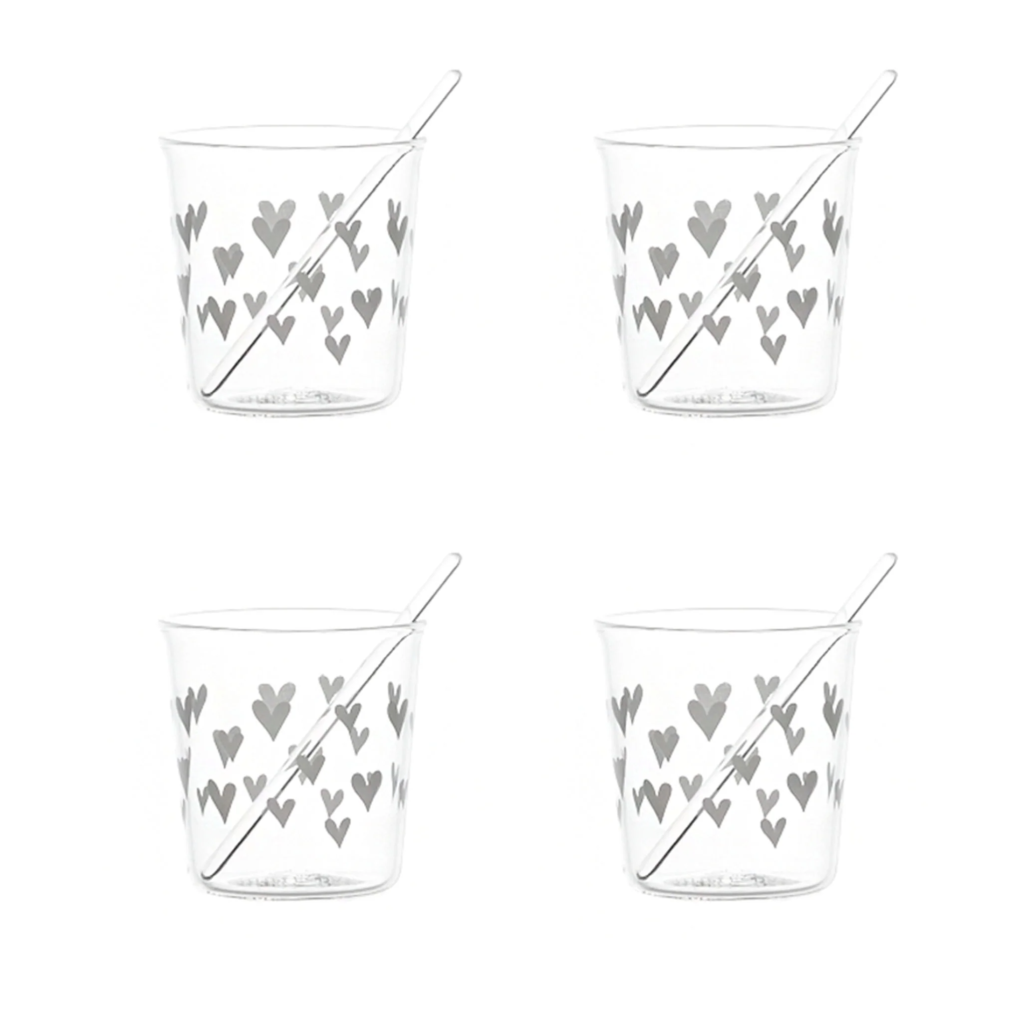 Set 4 bicchierini in vetro per Espresso con palettine – Cuori in bianco