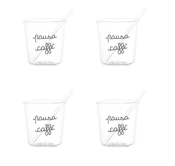 Set 4 bicchierini in vetro per Espresso con palettine – Pausa Caffè