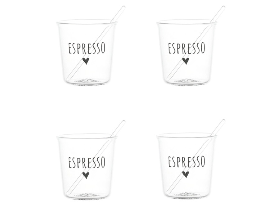 Set 4 bicchierini in vetro per Espresso con palettine – Espresso Cuore nero