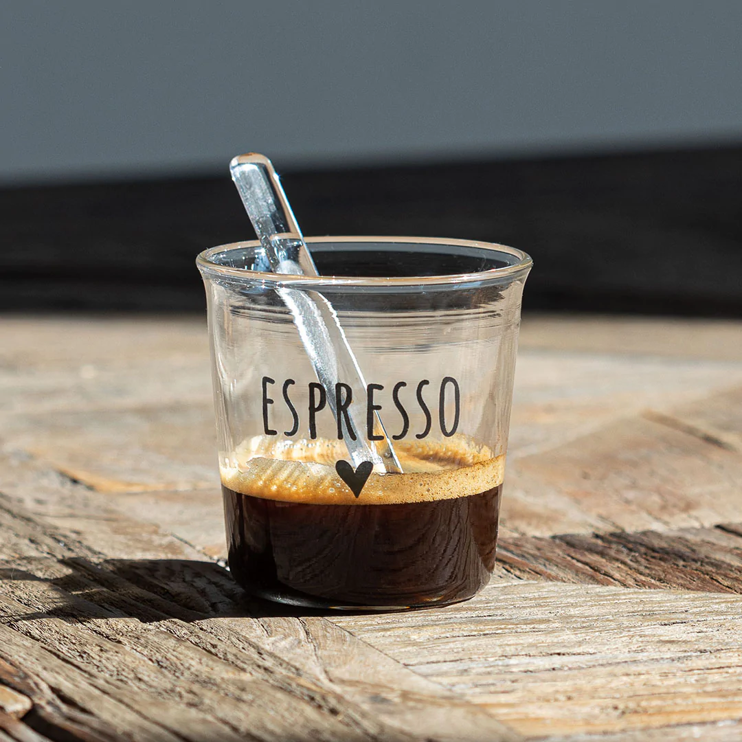 Set 4 bicchierini in vetro per Espresso con palettine – Espresso Cuore nero