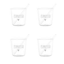 Set 4 bicchierini in vetro per Espresso con palettine – Espresso e cuore Bianchi