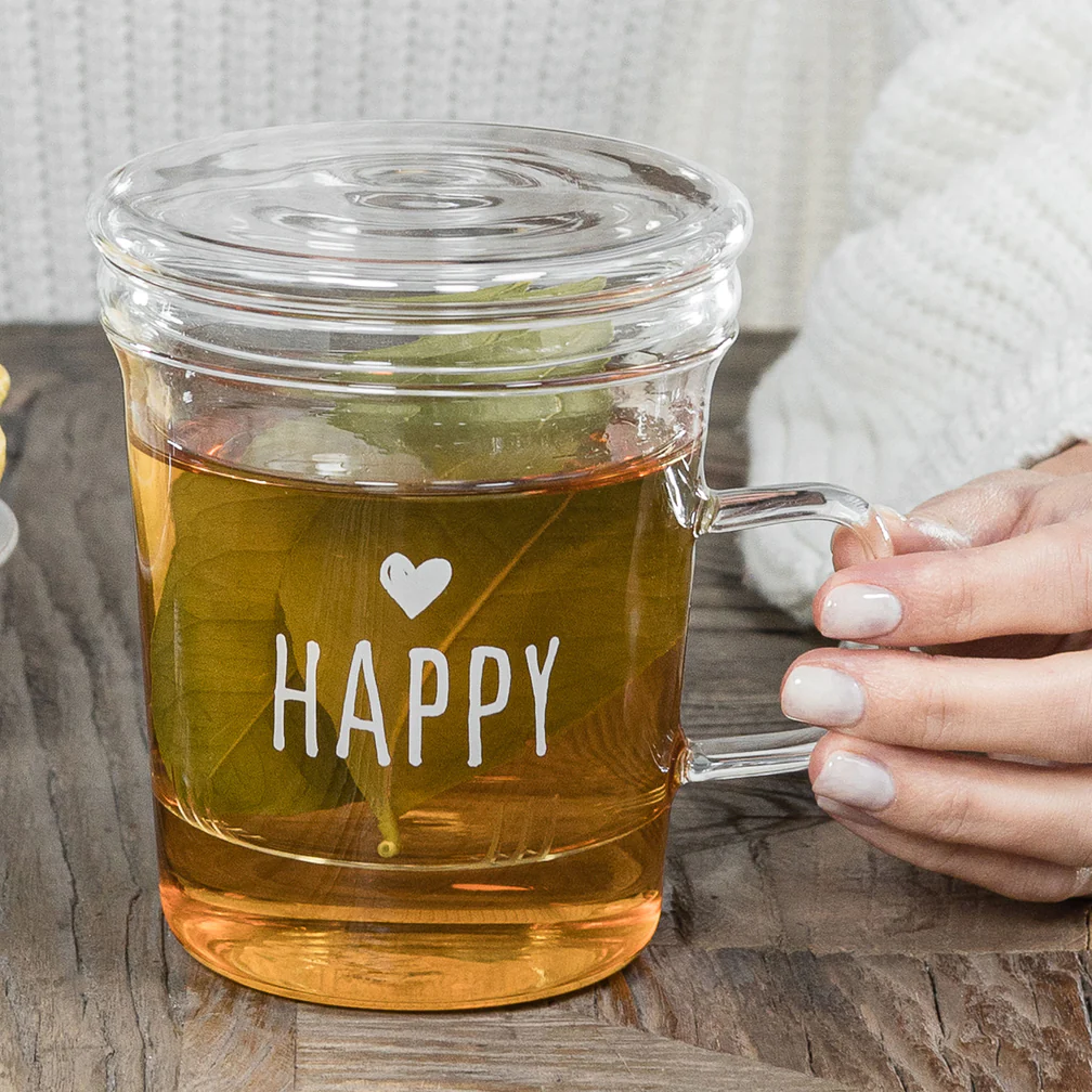 Mug in vetro con Infusore Happy